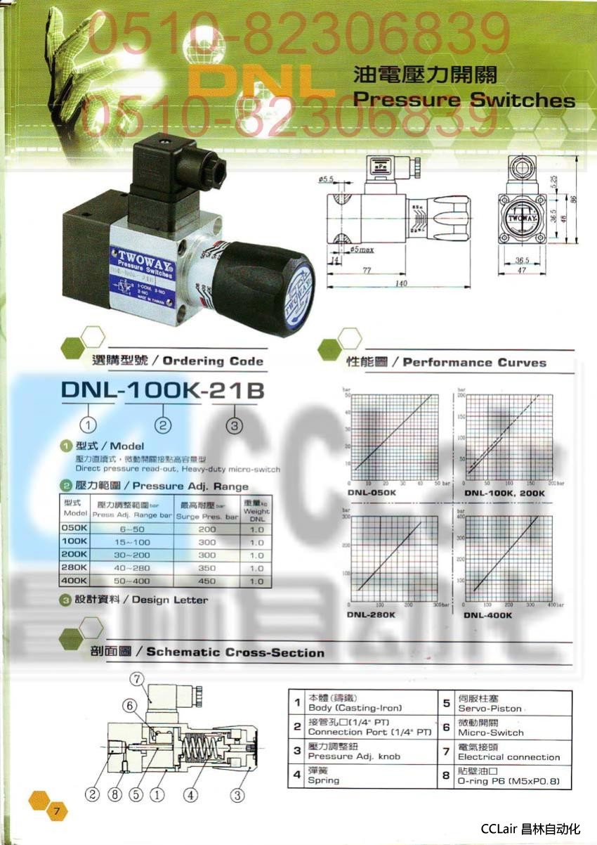  DNL-280K-06I DNL-400K-06I   油電壓力開關(guān)  臺灣 臺肯