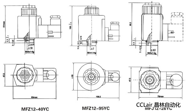 油研型液壓閥用電磁鐵線圈，MFJ12-YC交流濕式閥用電磁鐵,MFZ12-YC直流濕式閥用電磁鐵,比例電磁鐵